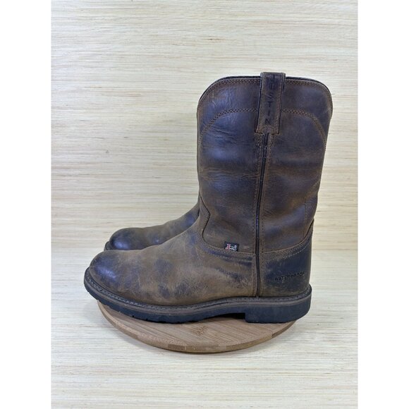 Justin Original Worker II Wyoming Brown Leather Waterproof Work Boots Mens 12EE - Picture 1 of 11